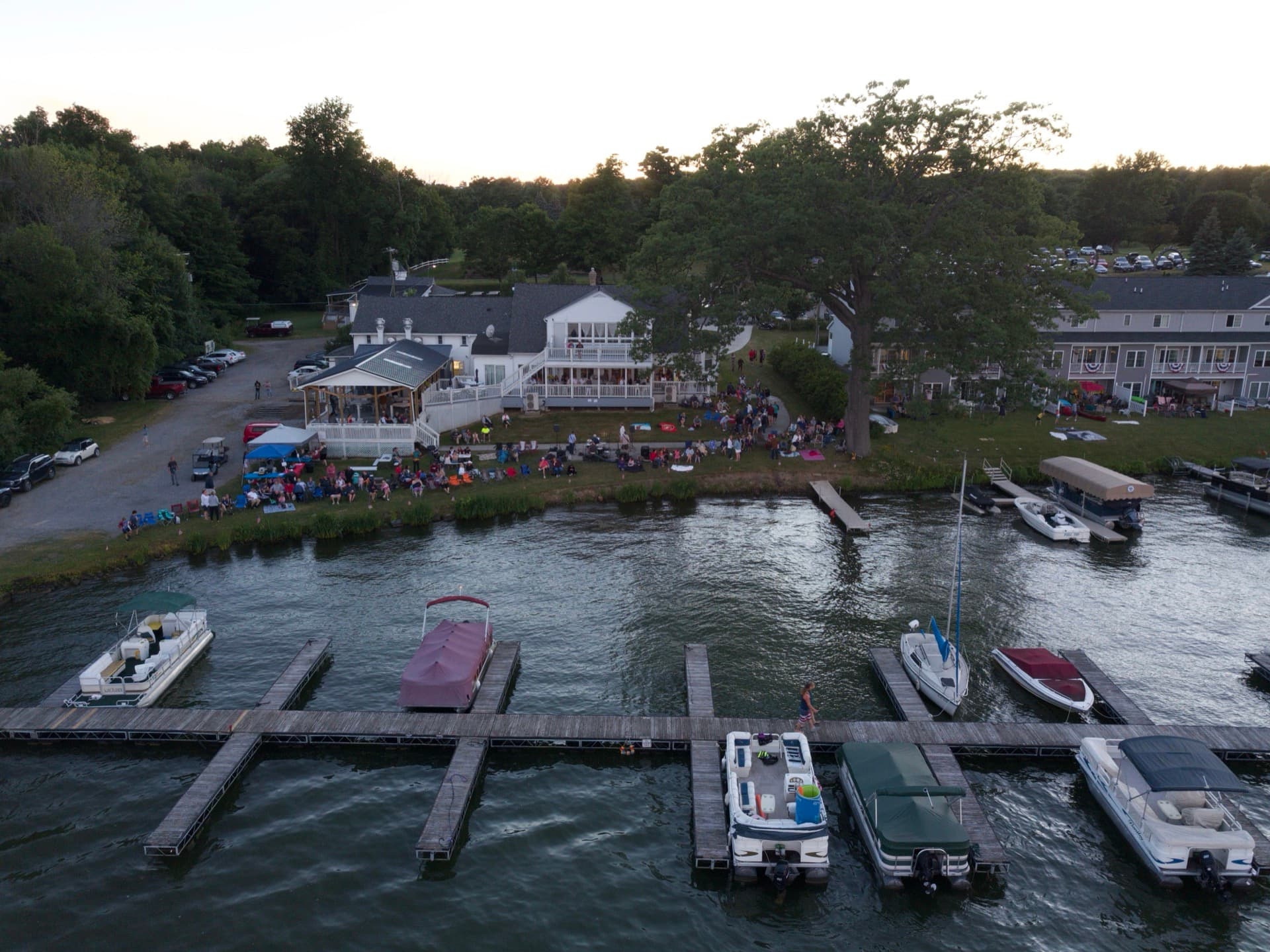 Silver Lake marina at dusk