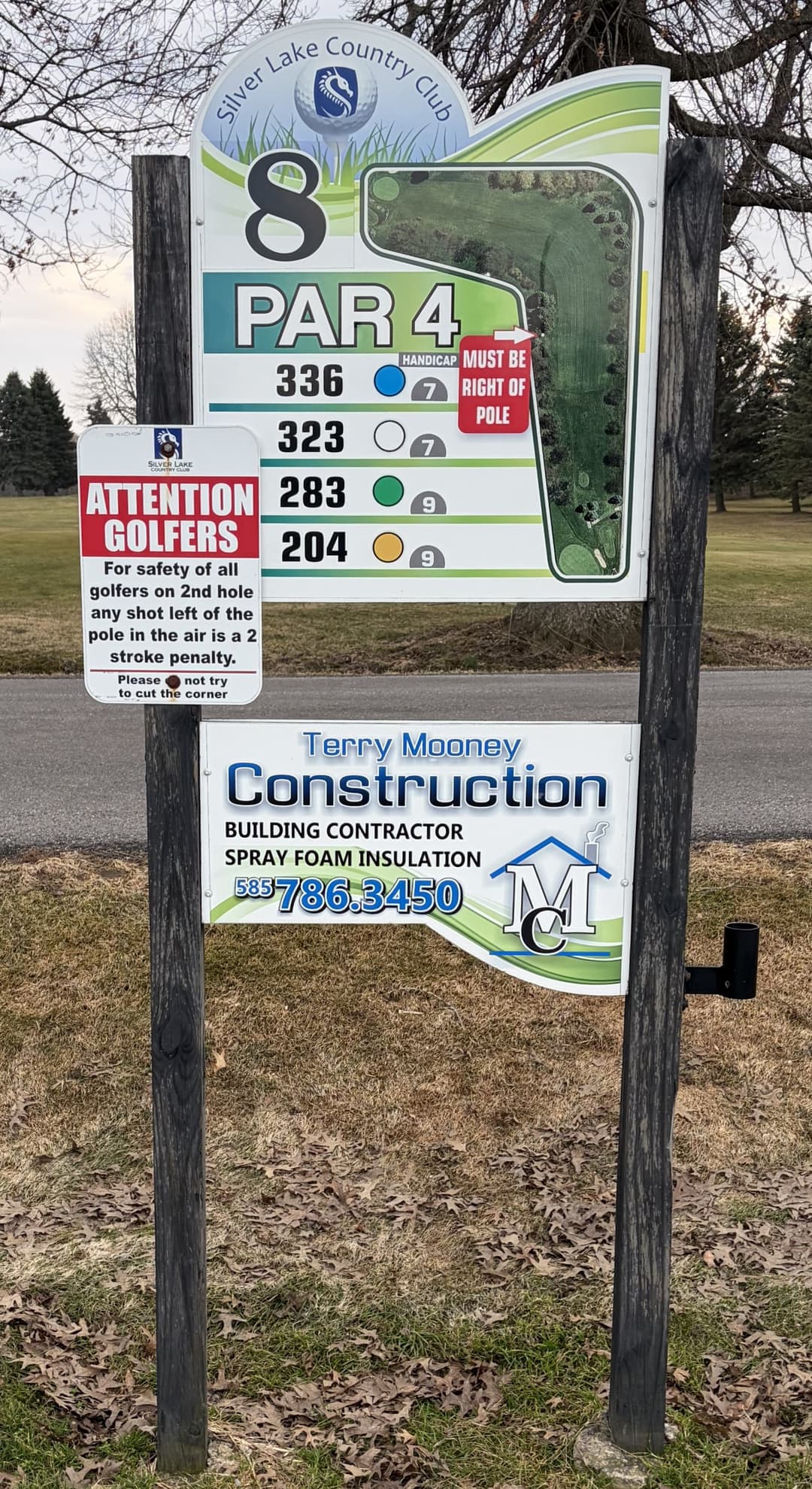 Installed sponsor sign at Hole 8